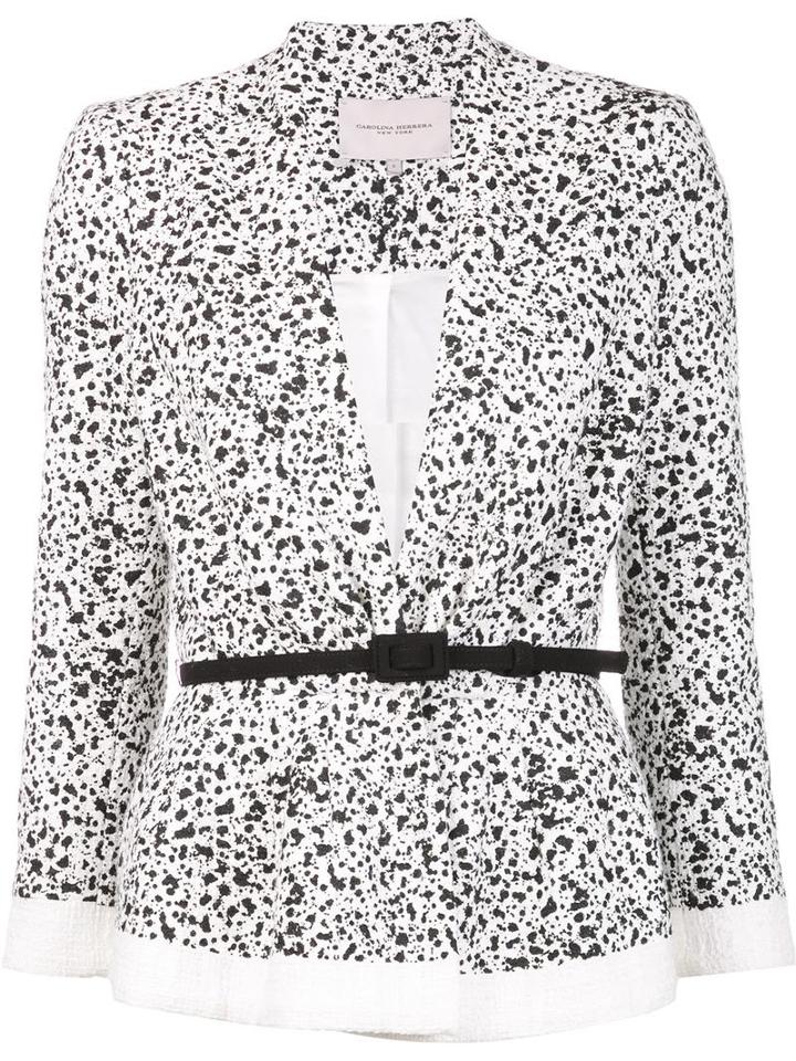 Carolina Herrera Dots Print Peplum Jacket, Women's, Size: 4, White, Cotton/viscose