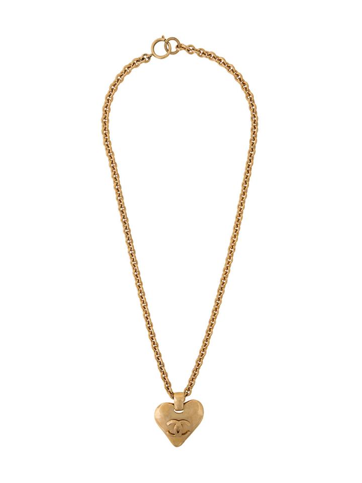 Chanel Vintage Heart Charm Necklace - Metallic