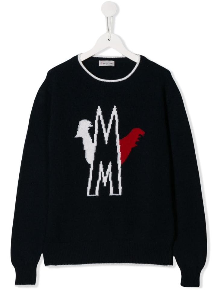 Moncler Kids Logo Intarsia Jumper - Blue