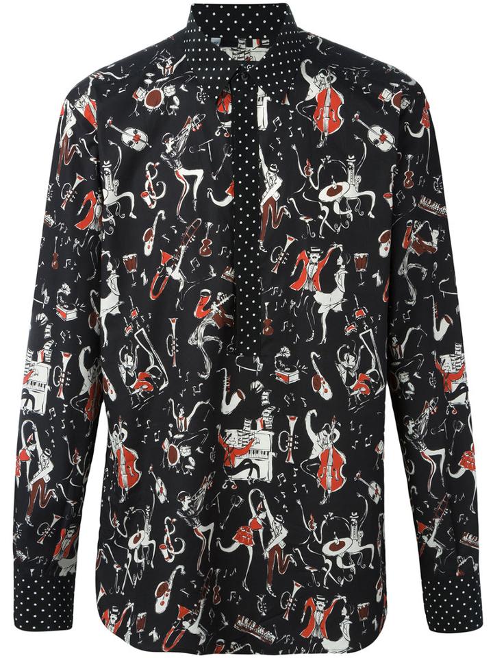 Dolce & Gabbana Jazz Club Print Shirt, Men's, Size: 43, Black, Cotton/silk