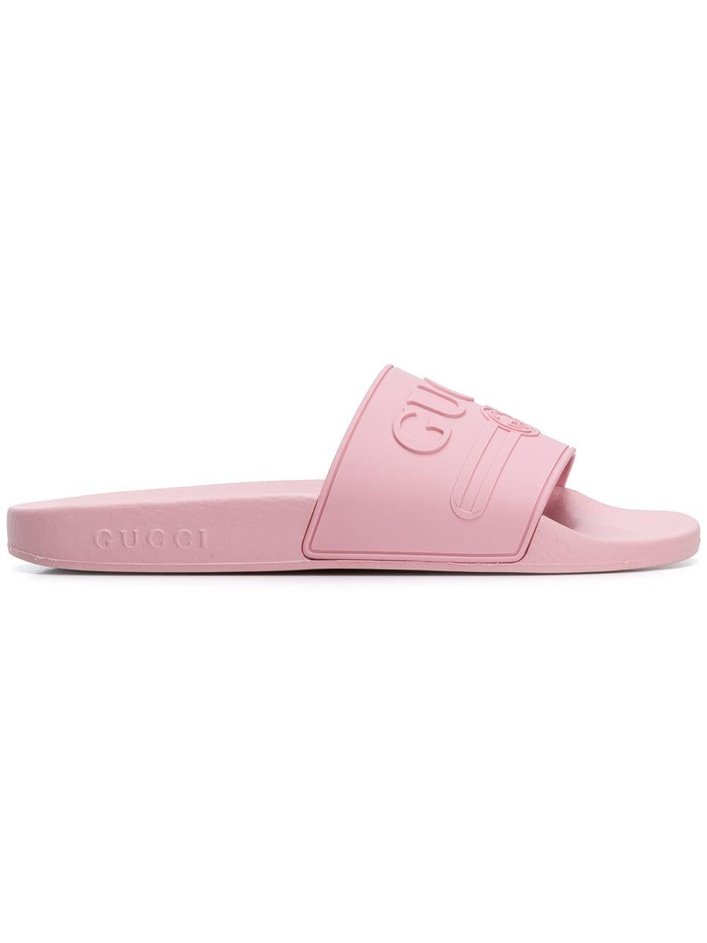 purple gucci slides