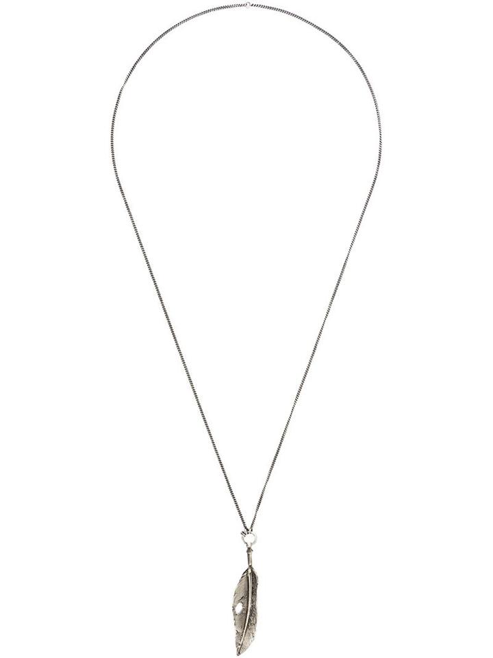 Ann Demeulemeester Feather Pendant Necklace, Women's, Grey, Silver