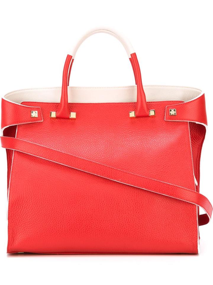 Giancarlo Petriglia Logo Tote, Women's, Red, Calf Leather