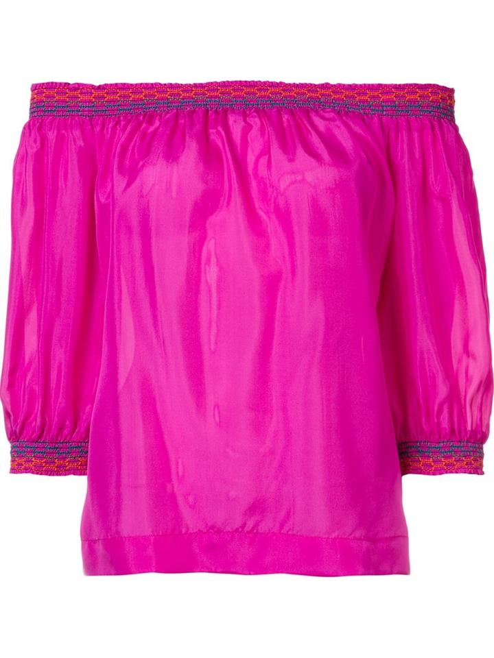 Trina Turk Off-shoulders Three-quarters Sleeve Blouse, Women's, Size: Small, Pink/purple, Silk