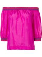 Trina Turk Off-shoulders Three-quarters Sleeve Blouse, Women's, Size: Small, Pink/purple, Silk