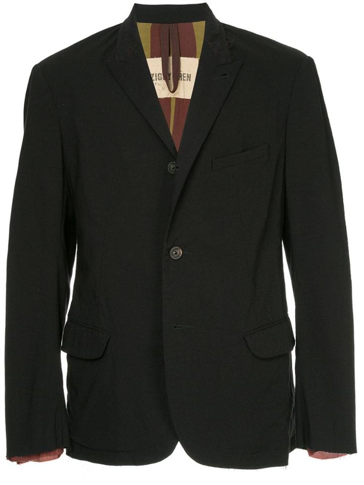 Ziggy Chen Distressed Contrast Collar Jacket - Black