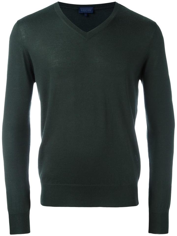 Lanvin V-neck Jumper, Men's, Size: Small, Green, Cashmere
