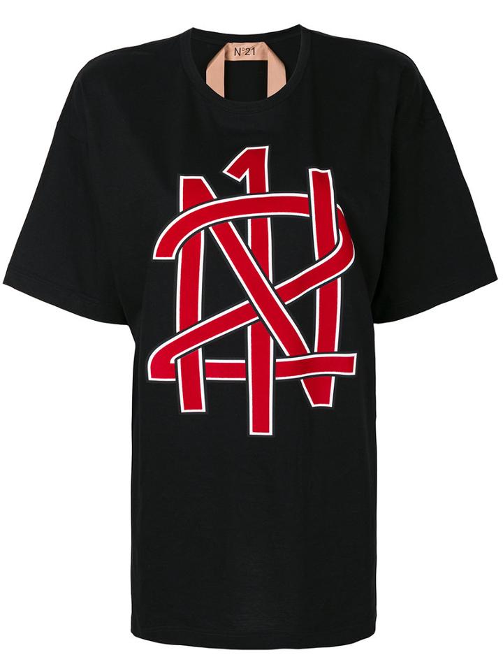 No21 - Printed Boyfriend T-shirt - Women - Cotton - 38, Black, Cotton