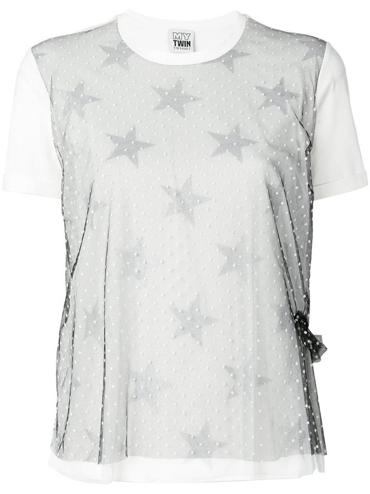 Twin-set - Sheer Polka Star T-shirt - Women - Cotton/polyamide/spandex/elastane - L, White, Cotton/polyamide/spandex/elastane