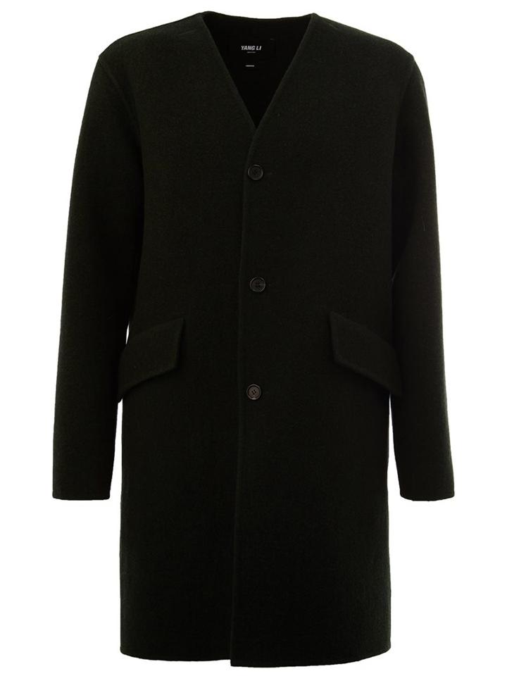 Yang Li Flap Pockets Mid-length Coat, Men's, Size: 48, Green, Virgin Wool