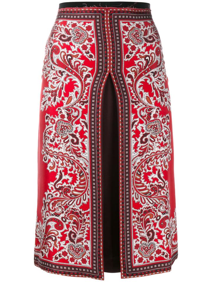 Alexander Mcqueen Slit Paisley Skirt, Women's, Size: 36, Red, Silk