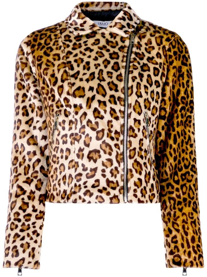 Liu Jo Leopard Print Faux Fur Biker Jacket - Brown