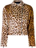 Liu Jo Leopard Print Faux Fur Biker Jacket - Brown
