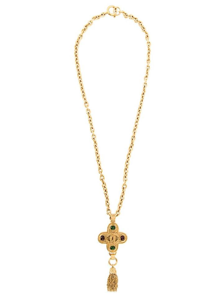 Chanel Vintage Rhinestone Fringed Necklace - Metallic