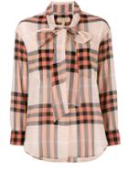 Burberry - Neck Tie Plaid Shirt - Women - Cotton - 8, Pink/purple, Cotton