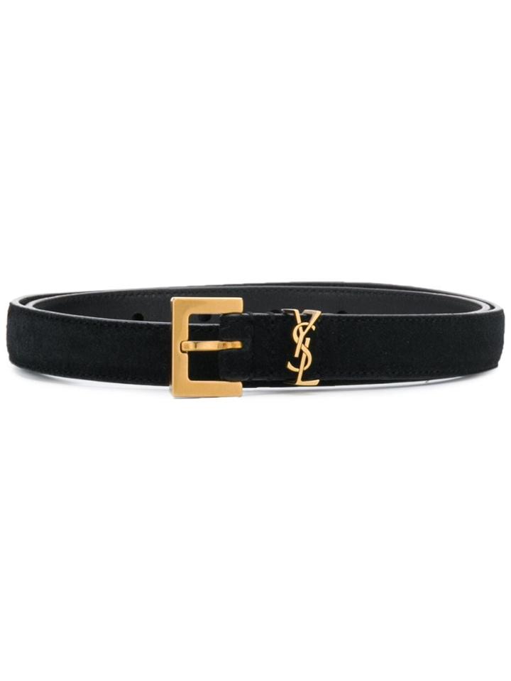 Saint Laurent Logo Plaque Suede Effect Belt - Black