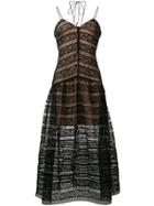 Self-portrait Lace Embroidered Flared Dress - Black