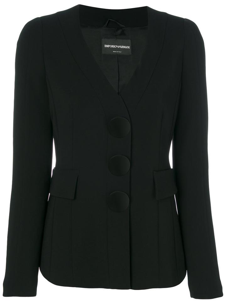 Emporio Armani - Button-down Blazer - Women - Polyester/spandex/elastane/viscose - 40, Black, Polyester/spandex/elastane/viscose