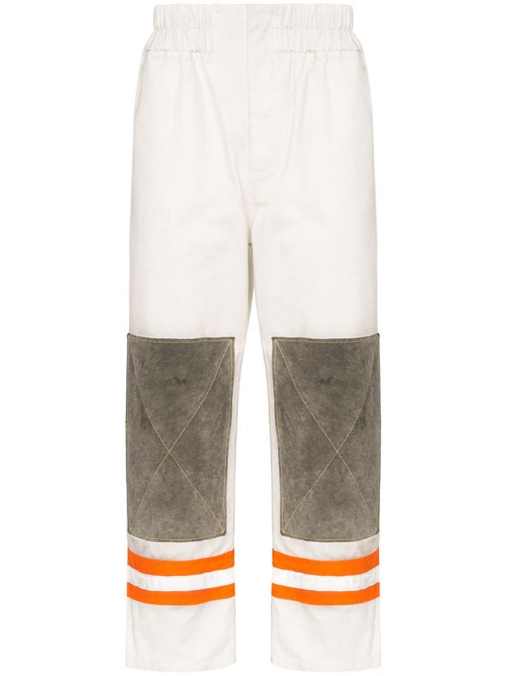 Calvin Klein 205w39nyc Cotton Striped Suede Patch Trousers - White
