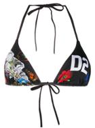 Dsquared2 Floral Print Bikini Top - Black