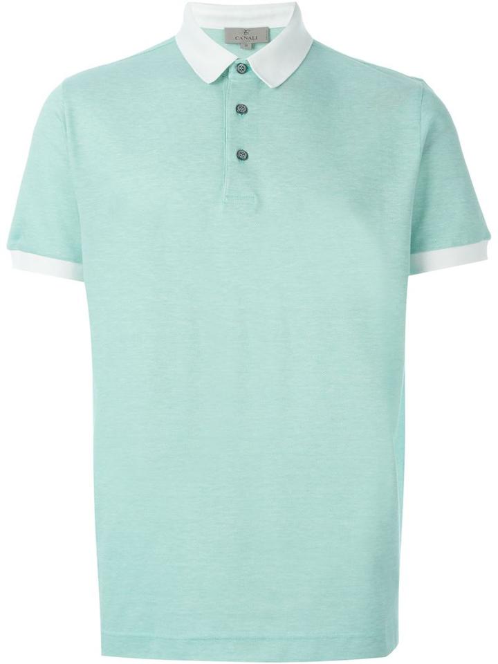 Canali Contrast Collar Polo Shirt, Men's, Size: 56, Green, Cotton
