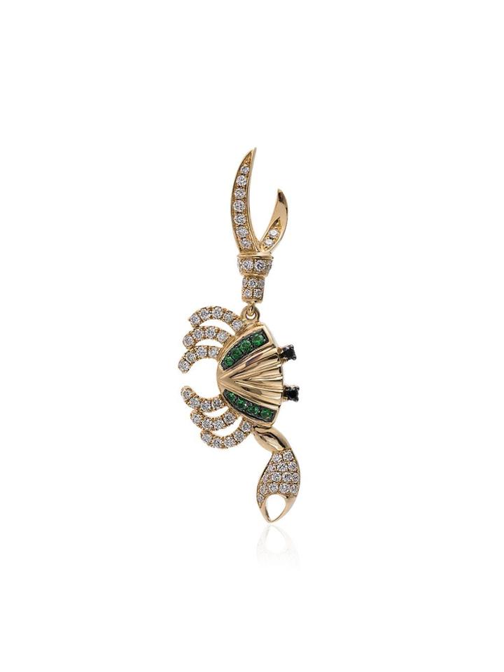 Yvonne Léon 18k Yellow Gold Diamond And Tsavorite Crab Single Earring