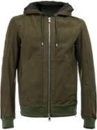 Balmain Suede Hooded Jacket, Men's, Size: Medium, Green, Cotton/calf Leather/polyamide/spandex/elastane