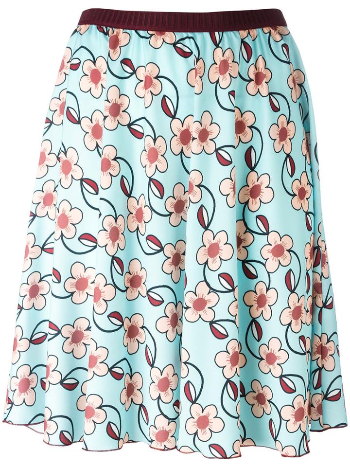 I'm Isola Marras Floral Print Flared Skirt, Women's, Size: 44, Blue, Polyester/spandex/elastane