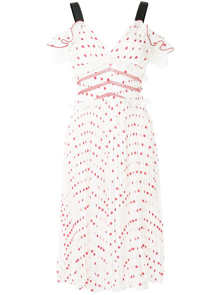 Self-portrait Pleated Polka Dot Dress - White
