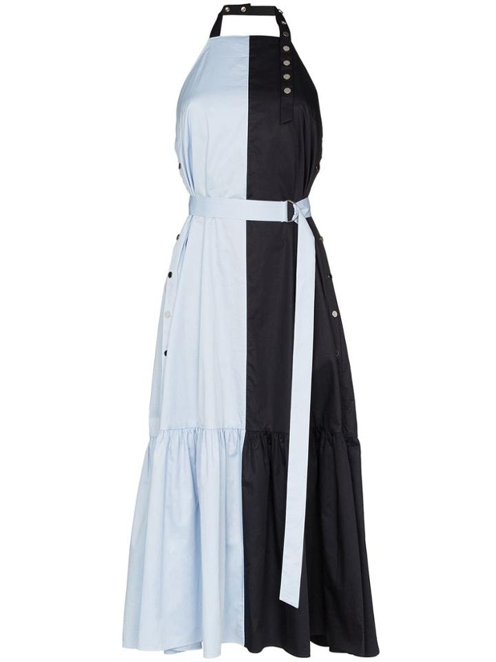 Tibi Apron Two-tone Midi Dress - Blue