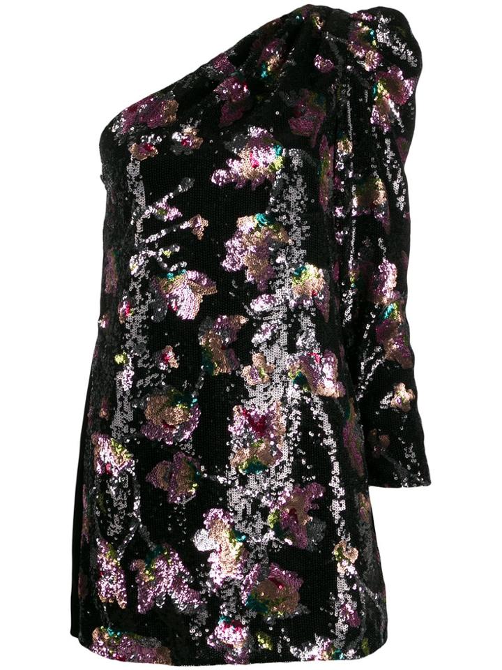 Self-portrait Midnight Bloom One-shoulder Dress - Black