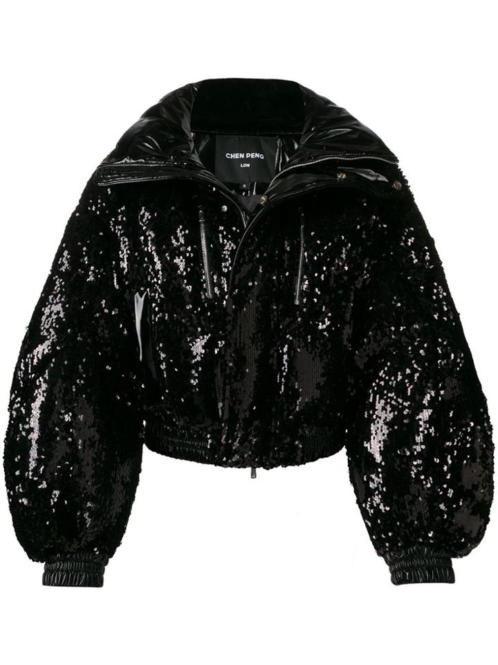 Chen Peng Sequin Puffer Jacket - Black