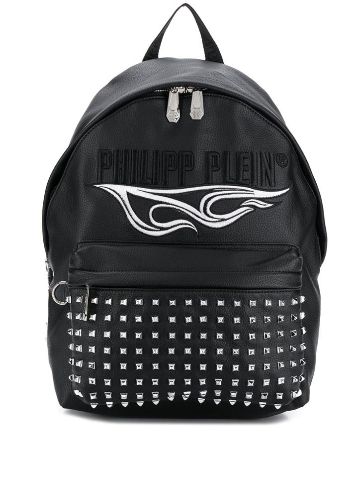 Philipp Plein Logo Embroidered Studded Backpack - Black
