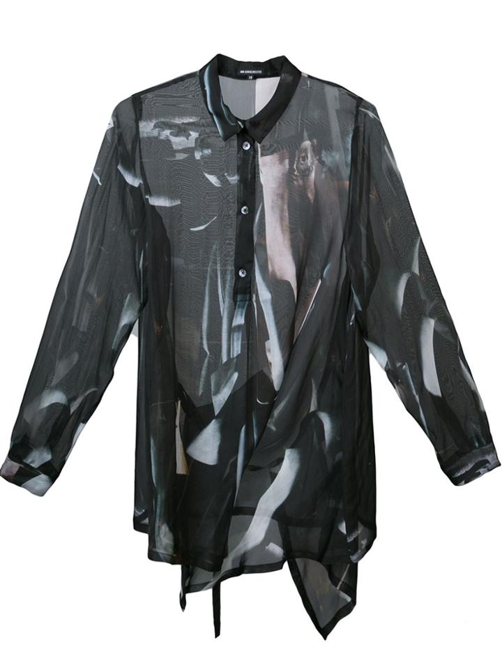 Ann Demeulemeester Sheer Asymmetric Blouse - Black