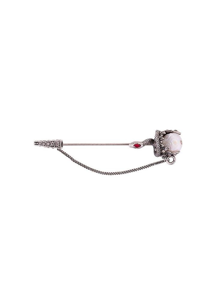 Alexander Mcqueen Swarovski Crystal And Pearl Brooch, Women's, Metallic