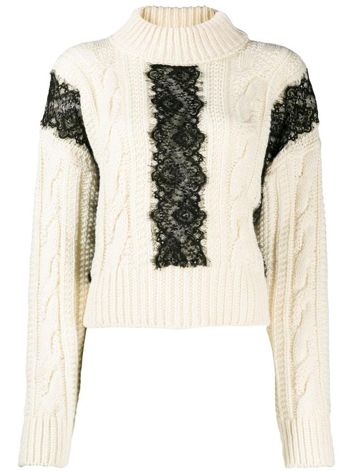 Brognano Lace Panel Cable Knit Jumper - White