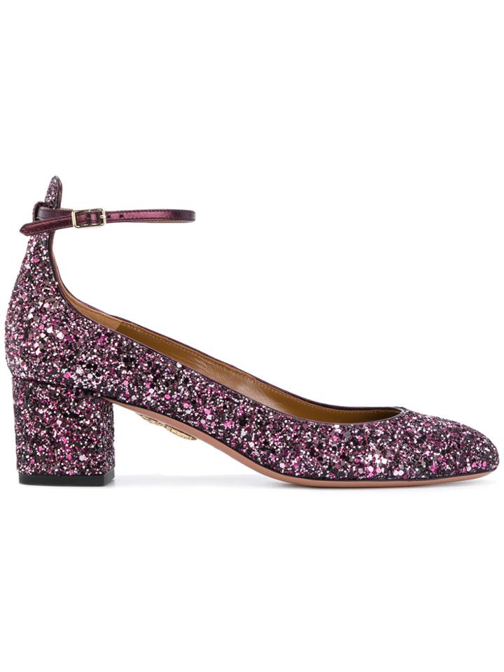 Aquazzura Alyx Glitter Pumps With Ankle Strap - Pink & Purple