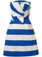 Delpozo Striped Bow Dress, Women's, Size: 38, Blue, Cotton/polyester/linen/flax