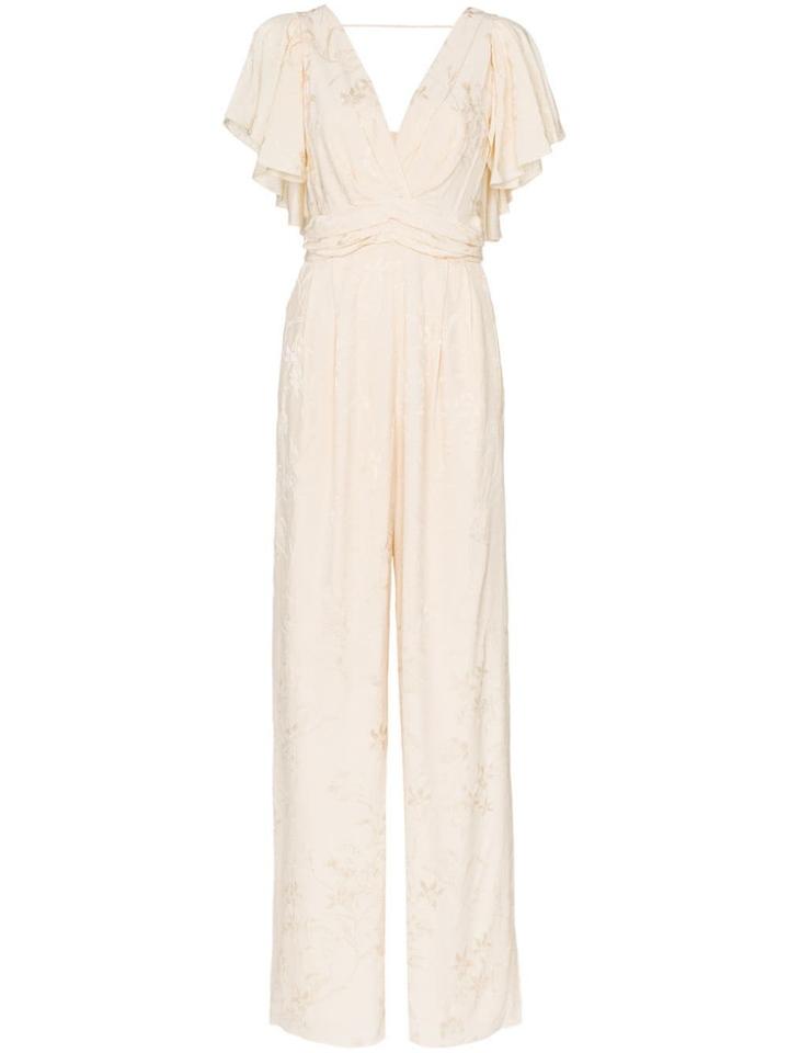 Johanna Ortiz Amorini Ruffle Sleeve V-neck Jumpsuit - Neutrals