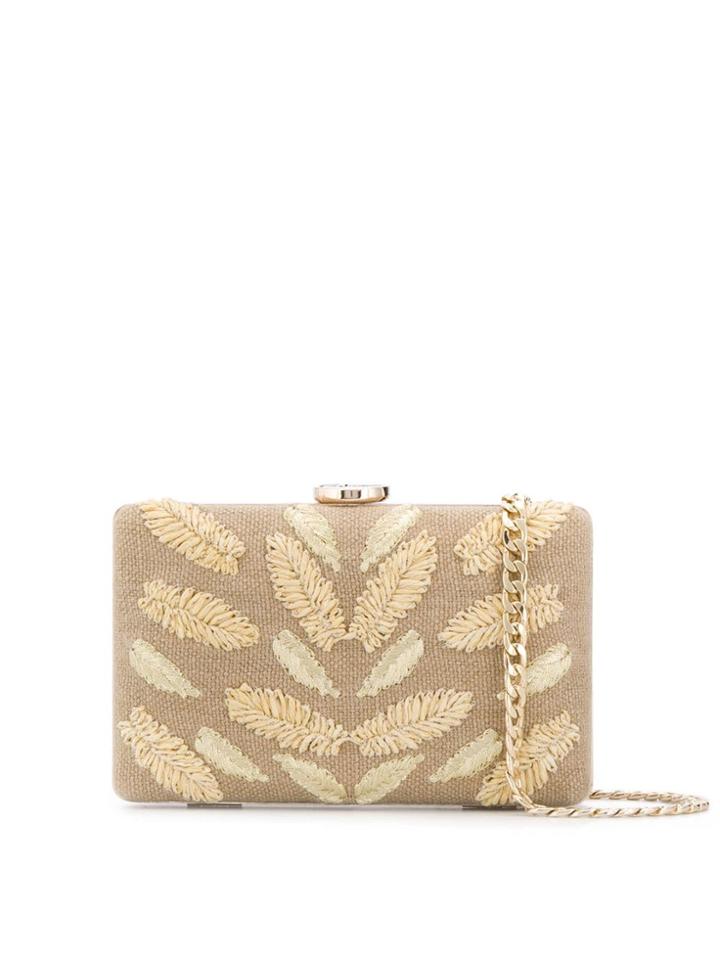 Castañer Chili Embroidered Leaves Clutch Bag - Neutrals