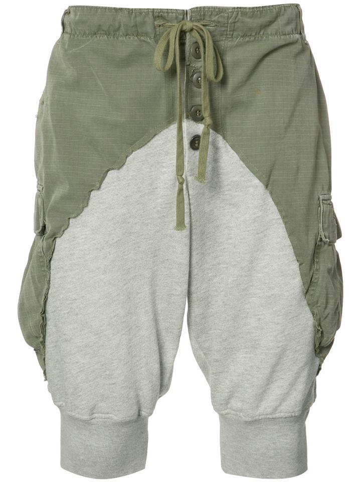 Greg Lauren Jersey And Shell Shorts, Men's, Size: 4, Green, Cotton