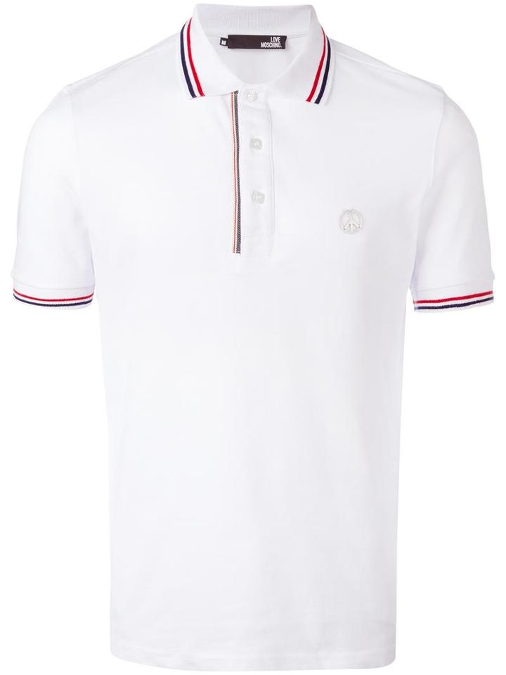 Love Moschino Striped Detail Polo Shirt, Men's, Size: Xxl, White, Cotton