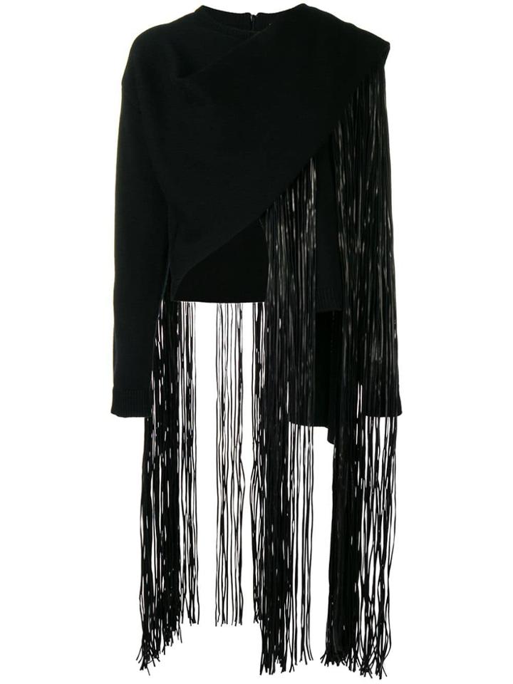 Valentino Leather Fringe Knit Sweater - Black