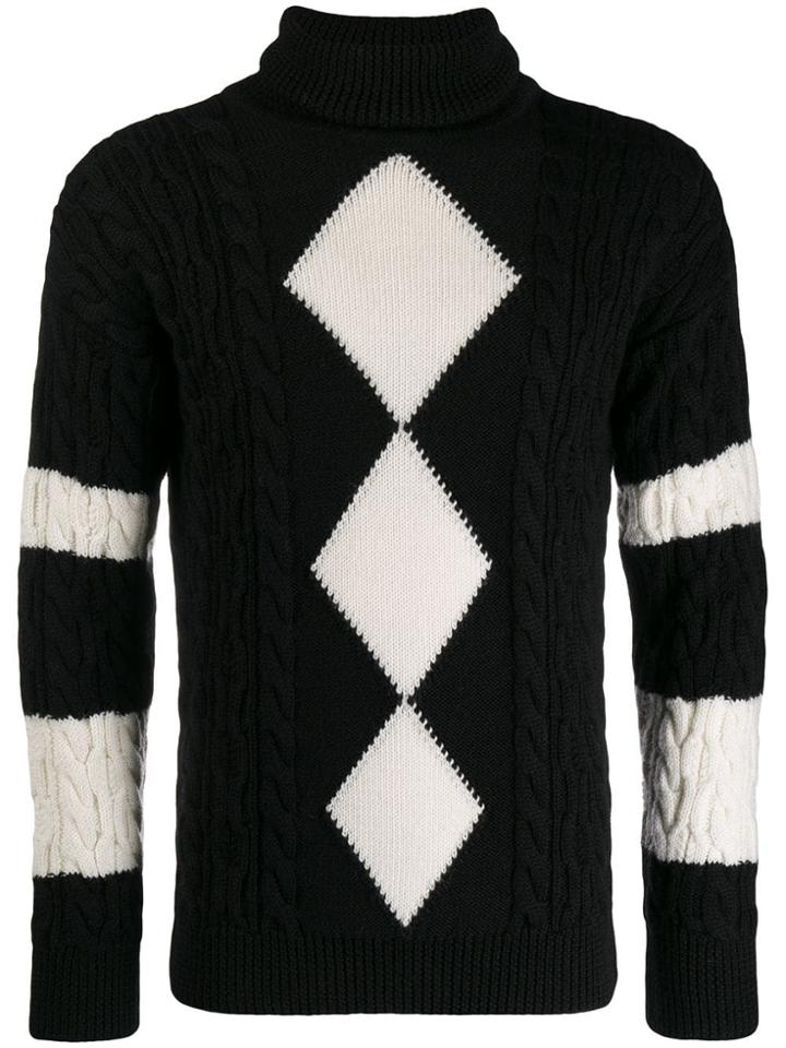 Saint Laurent Turtle Neck Argyle Sweater - Black