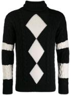 Saint Laurent Turtle Neck Argyle Sweater - Black