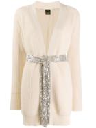 Pinko Ribbed Knit Longline Cardigan - Neutrals