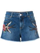 Red Valentino Swallow Patch Denim Shorts - Blue