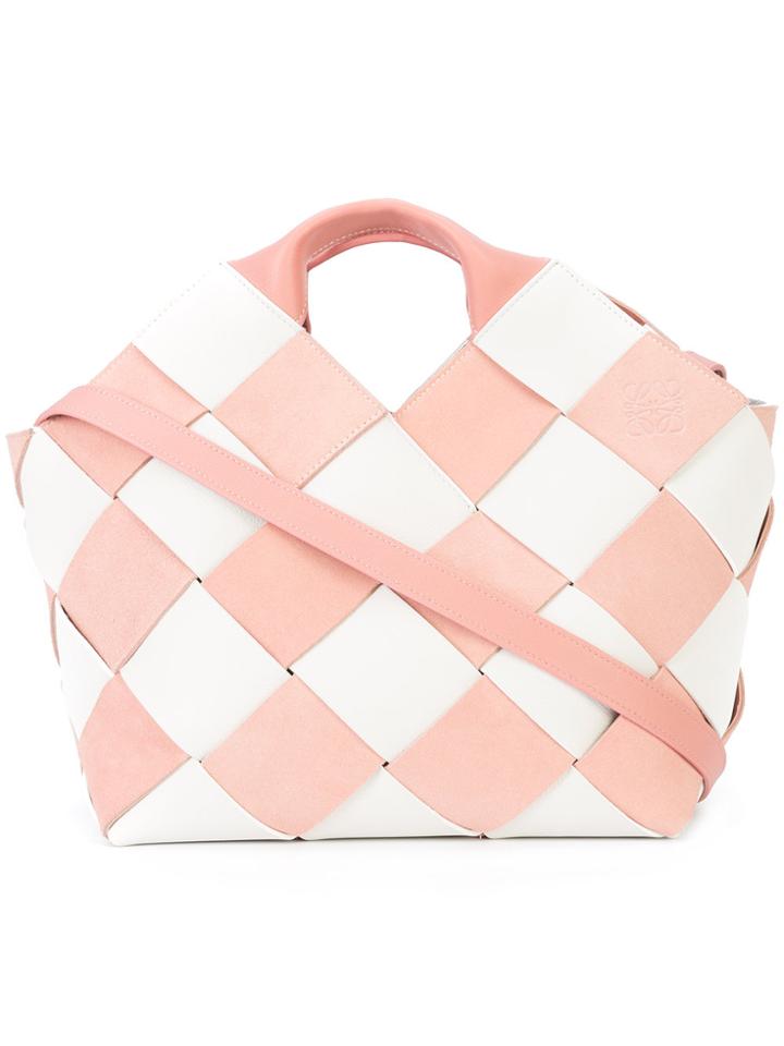Loewe Gingham Woven Basket Bag - Pink & Purple
