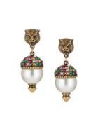 Gucci Feline Earrings With Crystals - Metallic