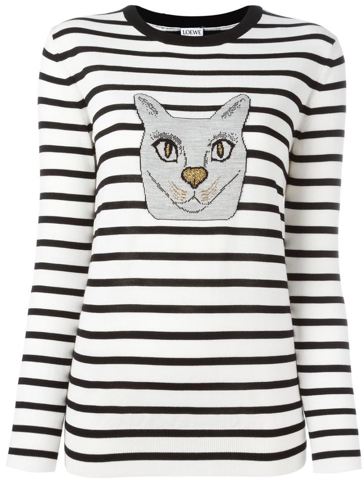 Loewe Striped Cat-embroidered Knitted Top, Women's, Size: Xs, Black, Viscose/wool/metallized Polyester